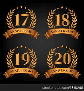 set of golden anniversary logo,with Laurel Wreath and gold ribbon,symbol for logo mock up about celebrate and anniversary
