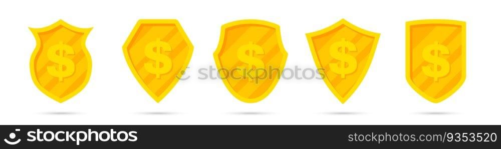 Set of golden different shields with dollar icon. Money protection