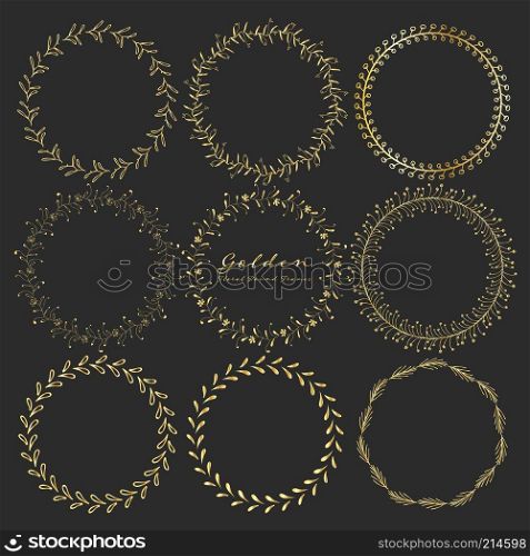  Set of golden floral round frames for decoration, Decorative round frames. Vector illustration.