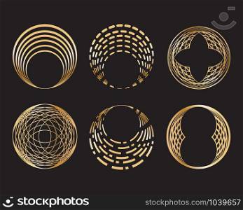 Set of golden geometric circle shape and design elements