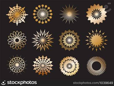 Set of golden geometric shape and design elements