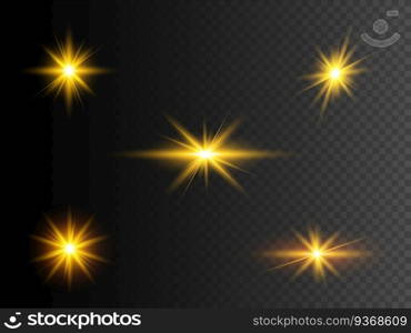 Set of golden glowing lights. Transparent effect. Vector illustration EPS10. Set of golden glowing lights. Transparent effect. Vector illustration