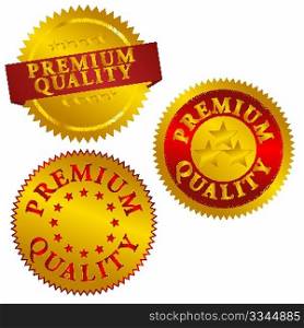 Set of Golden Premium Quality Seals - Vector