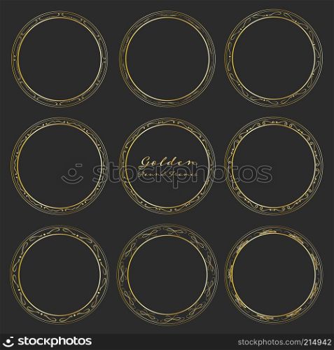 Set of golden round frames for decoration, Decorative round frames. Vector illustration.