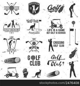 Set of Golf club concept with golfer silhouette and design elements. Vector golfing club retro badge. Concept for shirt, print, seal or st&. Typography design.. Set of Golf club concept with golfer silhouette.