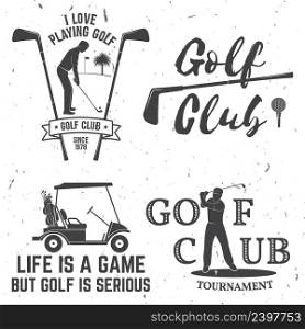Set of Golf club concept with golfer silhouette. Vector golfing club retro badge. Concept for shirt, print, seal or stamp. Typography design.. Set of Golf club concept with golfer silhouette.