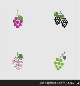 set of grapes and leaves on stem logo vector design