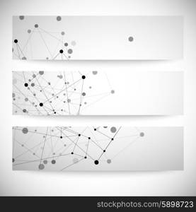 Set of gray backgrounds for communication, molecule structure vector illustration.