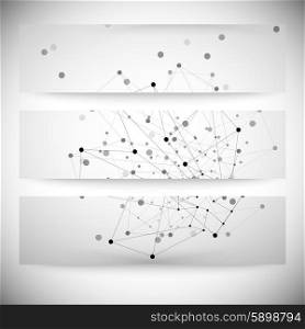 Set of gray backgrounds for communication, molecule structure vector illustration.