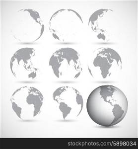 Set of gray globe icons vector illustration. Set of globe icons vector illustration