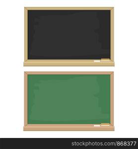 set of green and black blackboard with wooden frame, flat design for education concept, stock vector illustration