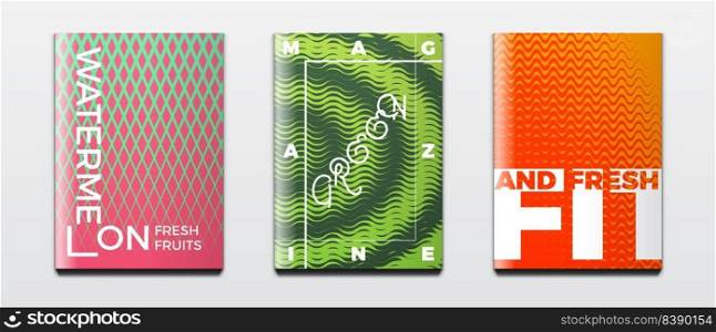 Set of green and eco themed corporate booklet covers or healthy life advertising catalogs and presentation books with geometric colorful design