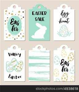 Set of green and white Easter tags for holiday sale