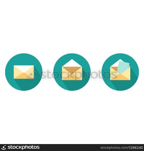 Set of green and yellow mail icons in flat design. Vector EPS 10