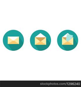 Set of green and yellow mail icons in flat design. Vector EPS 10