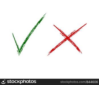 Set of green check mark and red cross isolated symbols on white background. Signs of choise. EPS 10. Set of green check mark and red cross isolated symbols on white background. Signs of choise.