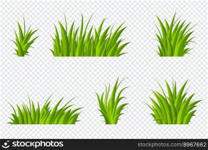 Set of green grass. Grass bushes of different shapes. Hand drawn grass. Green grass. Vector illustration