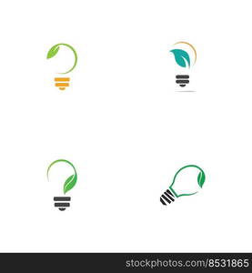 set of green leaf and light logo illustration design