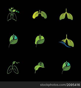 set of green Lungs Health logo illustration design template in black background