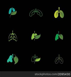 set of green Lungs Health logo illustration design template in black background