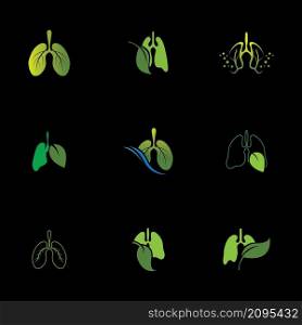 set of green Lungs Health logo illustration design template in black background