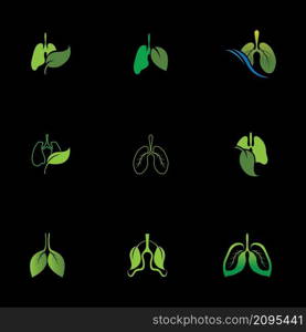 set of green Lungs Health logo illustration design template in black background