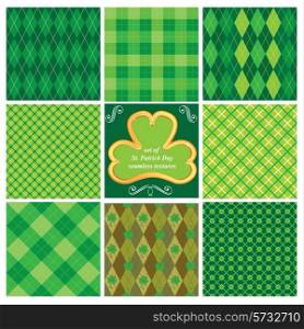 Set of green seamless patterns for St. Patrick&rsquo;s Day