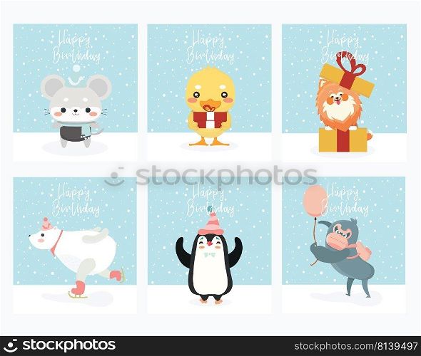 Set of Greeting card with animals vector illustration. . Set of Greeting card with animals 
