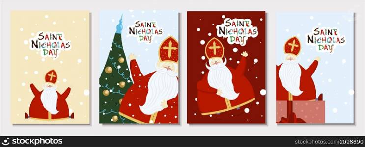 set of greeting cards with saint nicholas. Vector illustration. Norwegian holiday.. set of greeting cards with saint nicholas. Vector illustration. Norwegian holiday