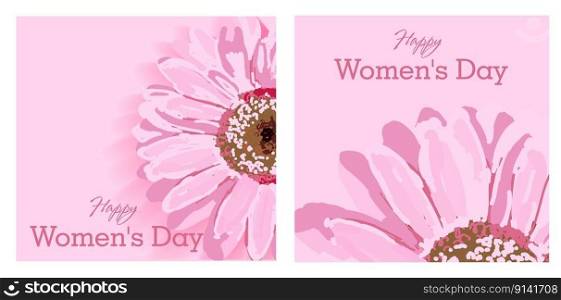 Set of greeting cards. Womens day text design with flowers and pink background. Vector illustration. Womens day greeting design. Template for poster, card, banner. March 8.. Set of greeting cards. Womens day text design with flowers and pink background. Vector illustration. Womens day greeting design. Template for poster, card, banner. March 8..