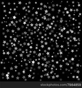 Set of Grey Stars on Dark Background. Starry Pattern. Set of Grey Stars