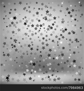 Set of Grey Stars on Soft Grey Background. Starry Pattern. Set of Grey Stars