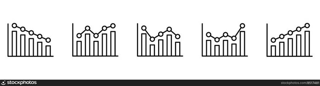 Set of growing bar graph icon in black on a white background. Set of growing bar graph icon in black on a white background.