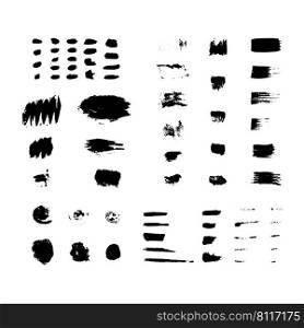 Set of grunge black paint, ink strokes and splatters, grungy painted lines. Vector brushstroke set.. Set of grunge black paint, ink strokes and splatters, grungy painted lines. Vector brushstroke