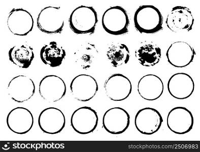 Set of grunge circle brush strokes isolated on white background. Vector illustration.