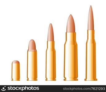 Set of gun bullets isolated on white background