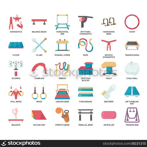 Set of Gymnastics thin line icons for any web and app project.