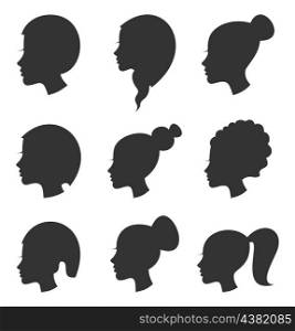 Set of hairstyles of female hair. A vector illustration