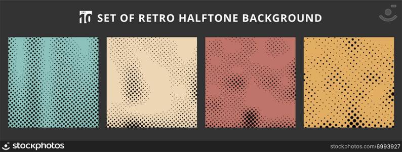Set of halftone retro backgrounds. Abstract dotted pattern grunge textures. Vector illustration