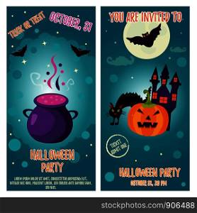 Set of Halloween backgrounds with bright characters.. Set of Halloween backgrounds with bright characters. Party Invitation Template