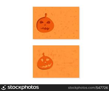 Set of Halloween backgrounds with papercut pumpkin and empty space. Template for holiday design. Vector illustration.