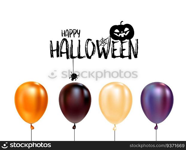 Set of halloween balloons and halloween logo with cat in hat. Vector illustration.. Set of halloween balloons and halloween logo with cat in hat.