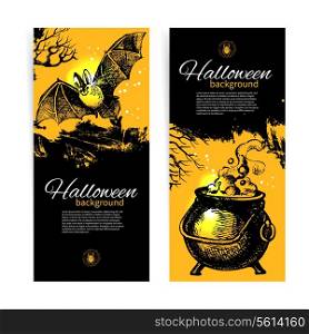 Set of Halloween banners. Hand drawn illustration