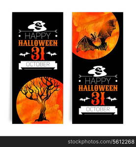 Set of Halloween banners. Typographic poster. Hand drawn sketch and watercolor vector illustrations&#x9;