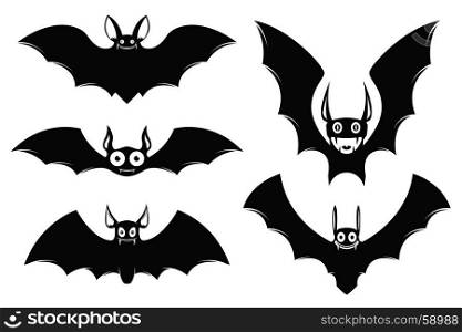 Set of halloween bat icons. Monster bats. Vector illustration
