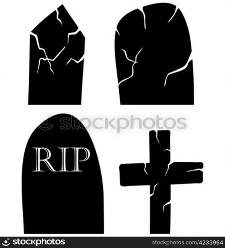 Set of halloween black grave elements. Vector illustration.