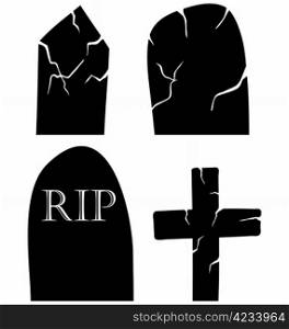 Set of halloween black grave elements. Vector illustration.