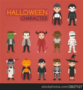 Set of halloween costume characters , trick or treat , eps10 vector format