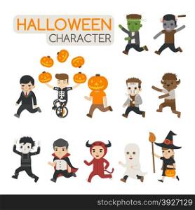 Set of halloween costume characters , trick or treat , eps10 vector format