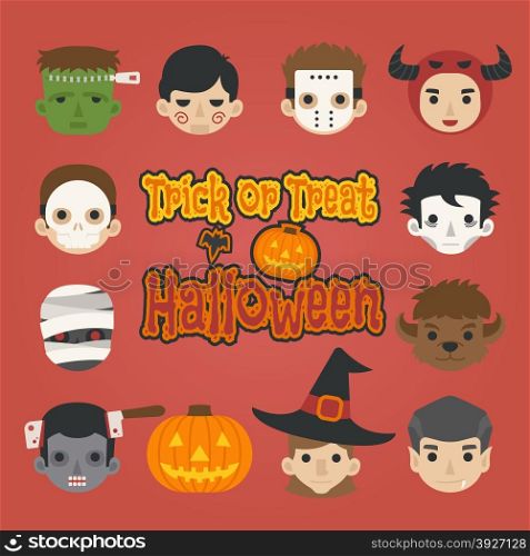 Set of halloween head , trick or treat , eps10 vector format